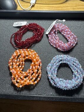 Assorted Beaded Stretch Bracelets - Red, Pink, Orange, Lavender
